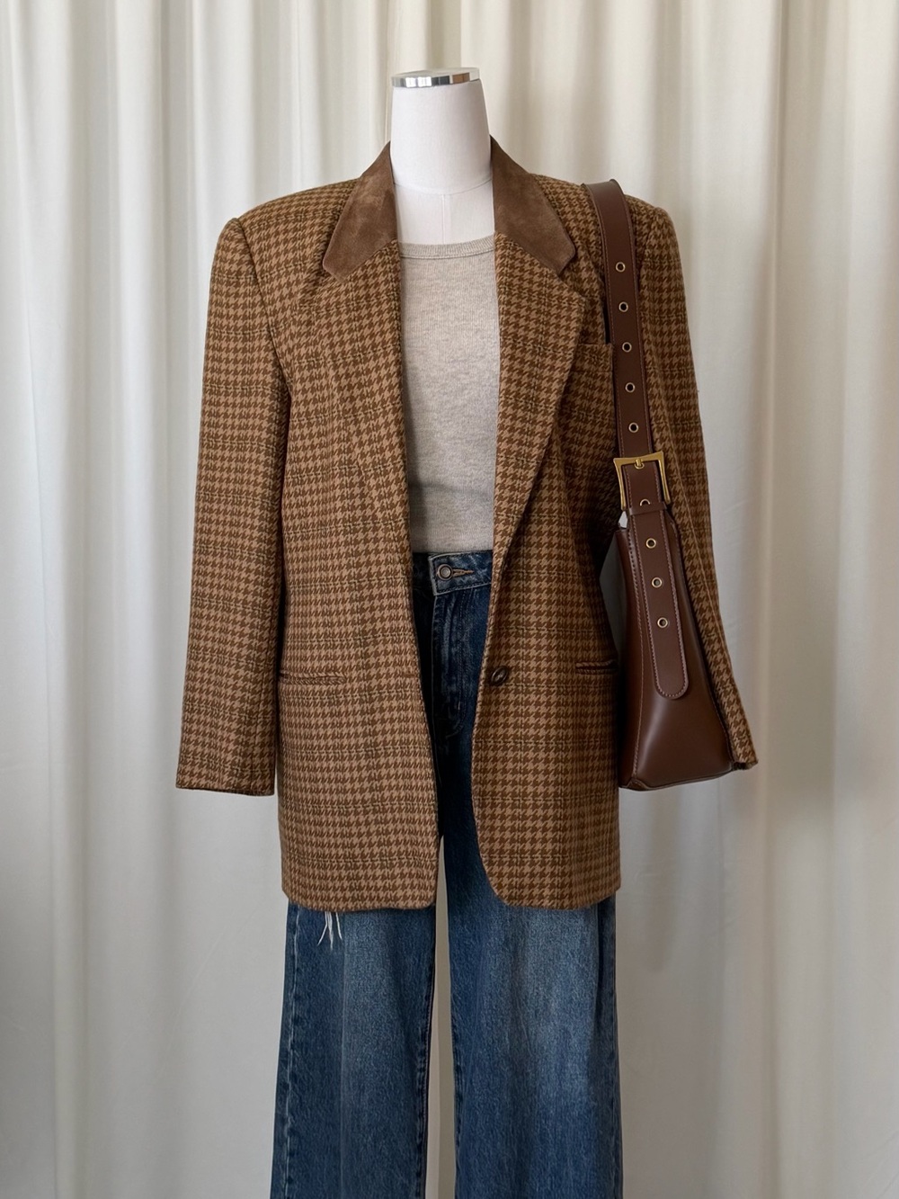 Vintage 80s/90s Alfred Sung Wool Houndstooth Blazer Dark Academia size 10.